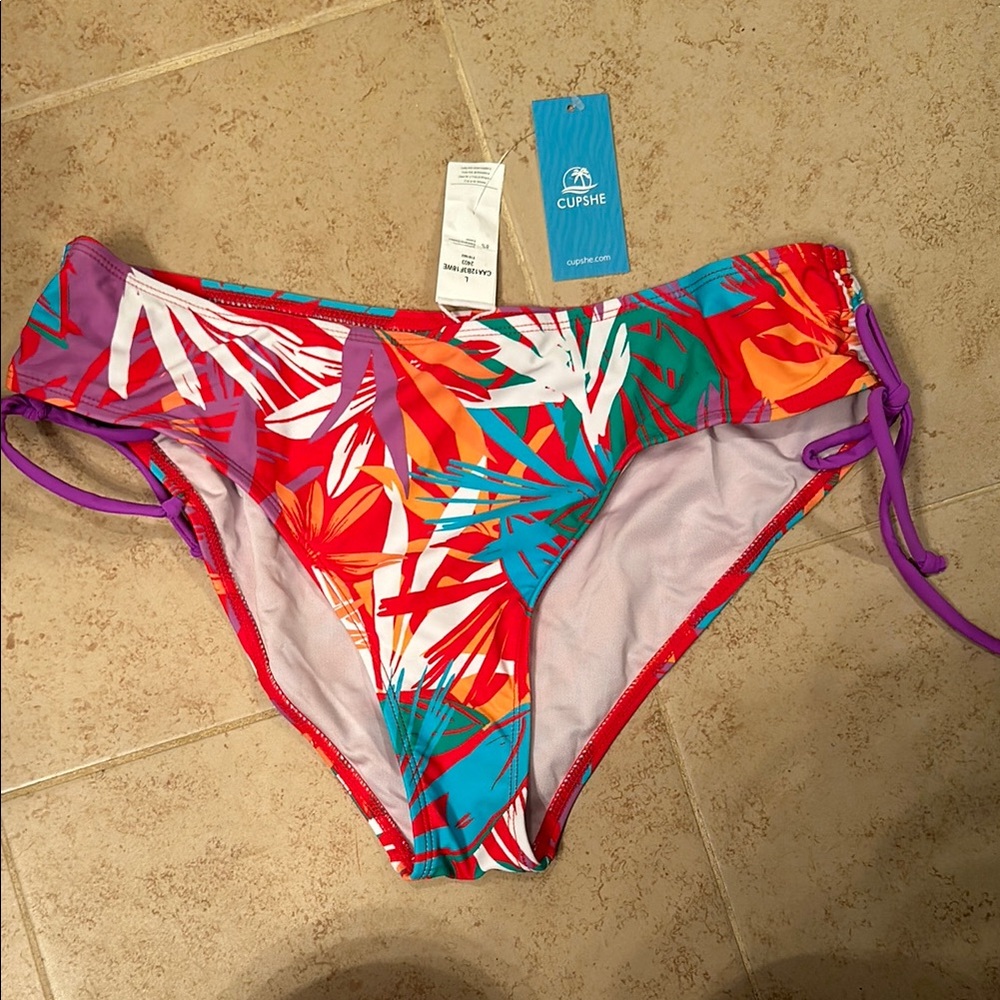 Cupshe Women's Tropical Print Bikini Bottom - Multicolor